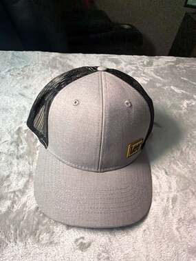 Lee Gray and Black Mesh Trucker Snapback Hat with Yellow Logo Patch
